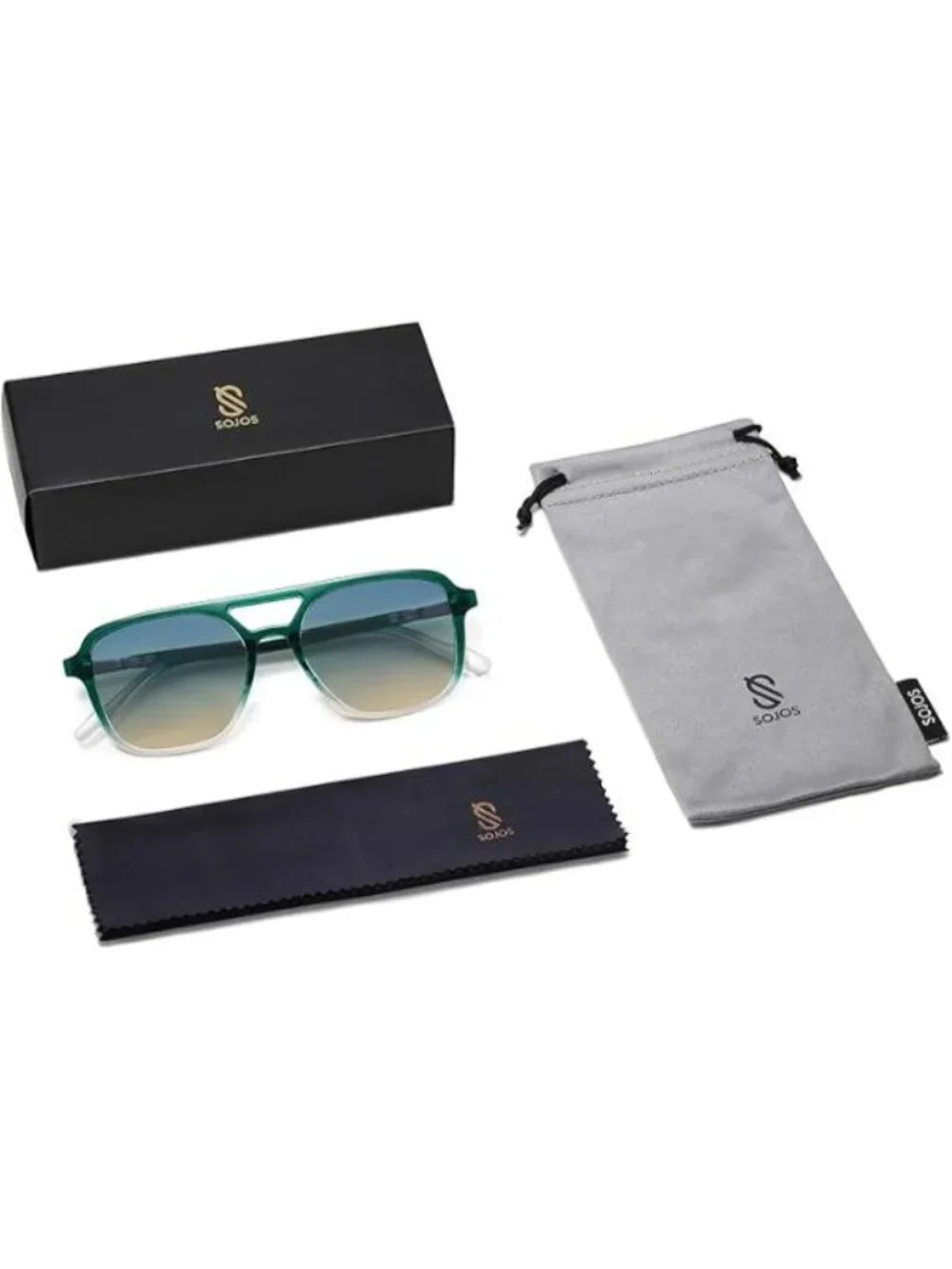 SOJOS Women Aviator Sunglasses Rectangle Sun Glasses Green Frame Grey Lens